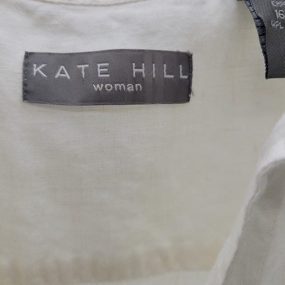 Kate Hill‎ Women’s White Linen Eyelet Collared Blouse 16W - Picture 3 of 10